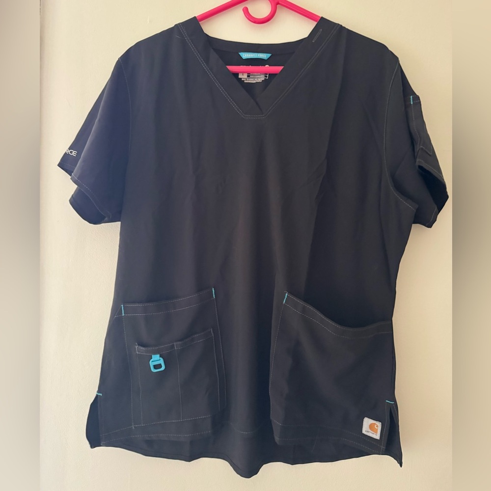 Carhartt Black Scrub Top with Blue Details